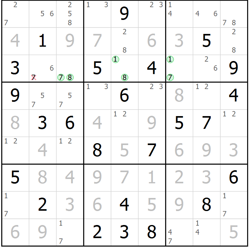 Position des candidats pour la solution de la Gr 74 page 77 du magazine de sudoku Maestro n° 103