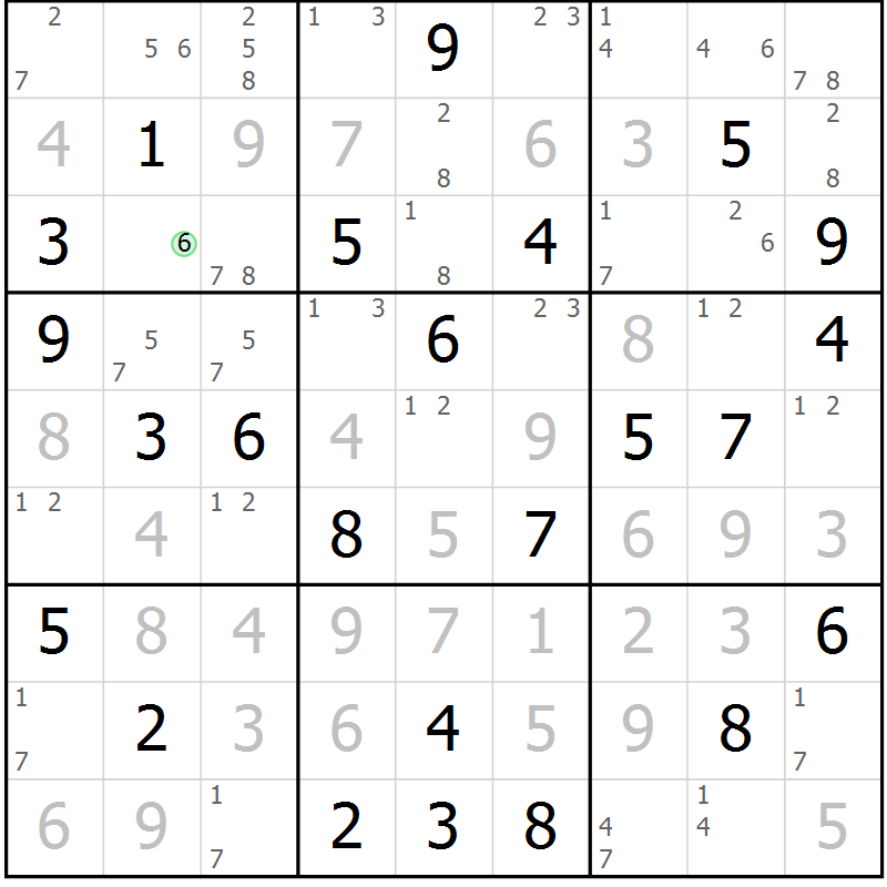 Position des candidats pour la solution de la Gr 74 page 77 du magazine de sudoku Maestro n° 103