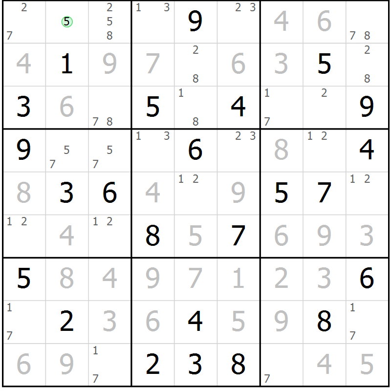 Position des candidats pour la solution de la Gr 74 page 77 du magazine de sudoku Maestro n° 103
