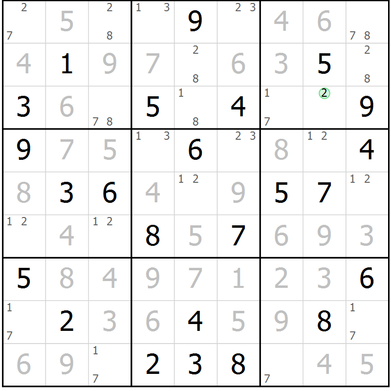 Position des candidats pour la solution de la Gr 74 page 77 du magazine de sudoku Maestro n° 103