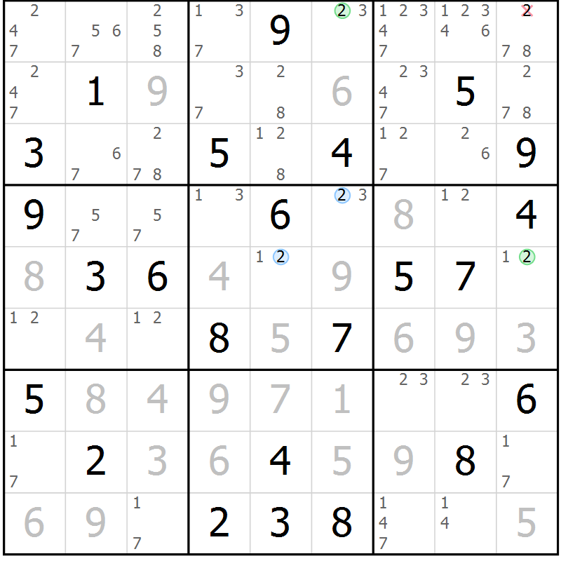 Position des candidats pour la solution de la Gr 74 page 77 du magazine de sudoku Maestro n° 103
