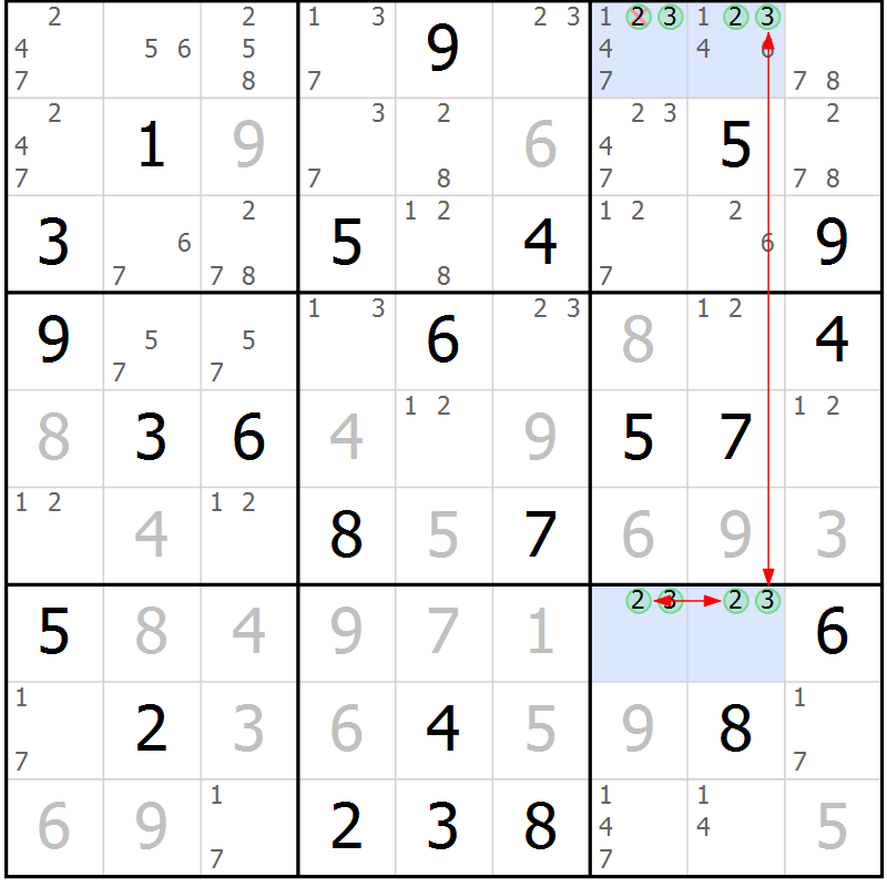 Position des candidats pour la solution de la Gr 74 page 77 du magazine de sudoku Maestro n° 103