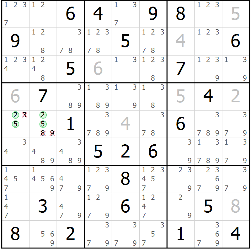 Position des candidats pour la solution de la Gr 75 page 78 du magazine de sudoku Maestro n° 103