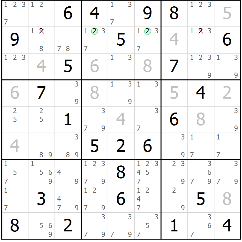 Position des candidats pour la solution de la Gr 75 page 78 du magazine de sudoku Maestro n° 103