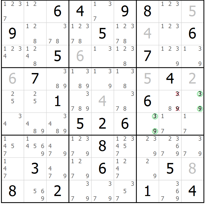 Position des candidats pour la solution de la Gr 75 page 78 du magazine de sudoku Maestro n° 103