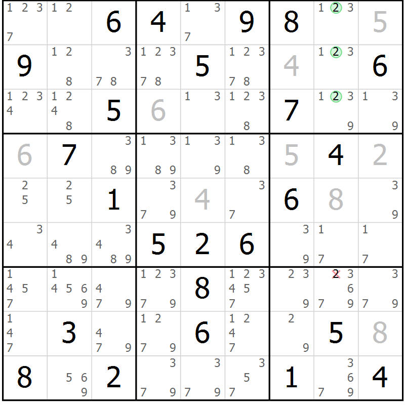 Position des candidats pour la solution de la Gr 75 page 78 du magazine de sudoku Maestro n° 103