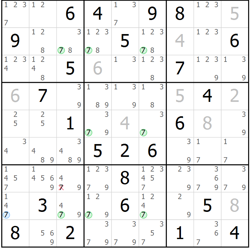 Position des candidats pour la solution de la Gr 75 page 78 du magazine de sudoku Maestro n° 103