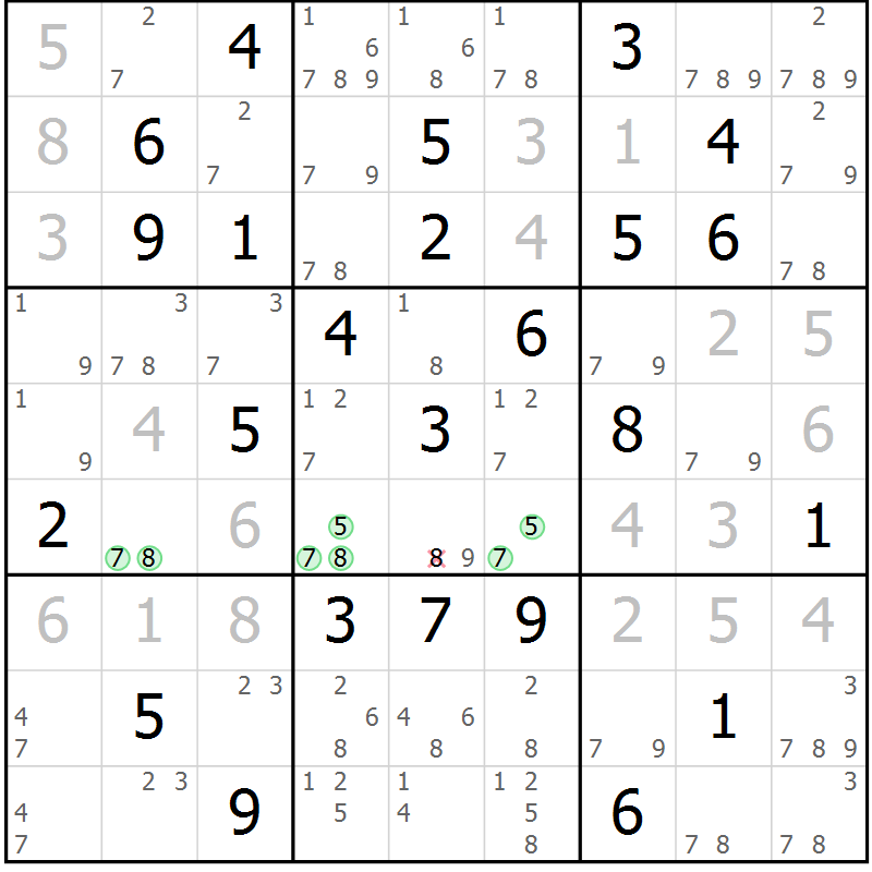 Position des candidats pour la solution de la Gr 76 page 79 du magazine de sudoku Maestro n° 103