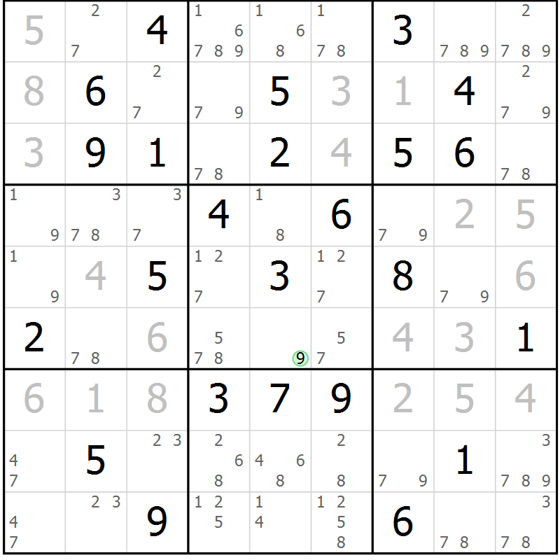 Position des candidats pour la solution de la Gr 76 page 79 du magazine de sudoku Maestro n° 103