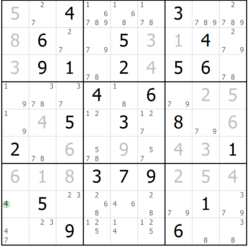 Position des candidats pour la solution de la Gr 76 page 79 du magazine de sudoku Maestro n° 103