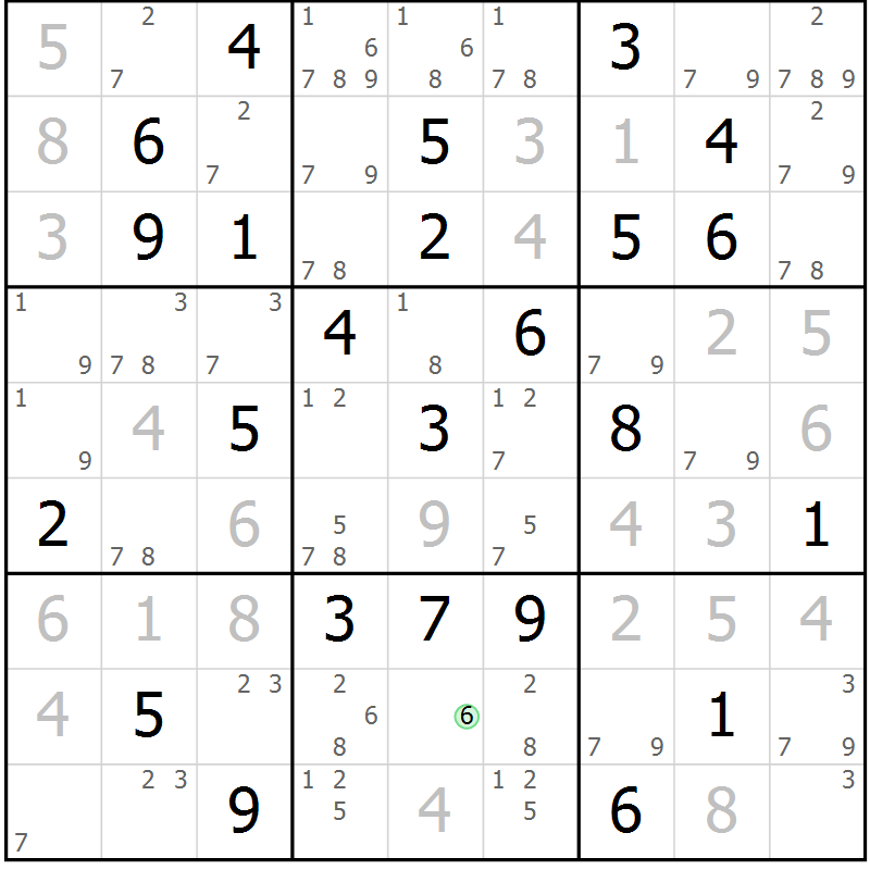 Position des candidats pour la solution de la Gr 76 page 79 du magazine de sudoku Maestro n° 103