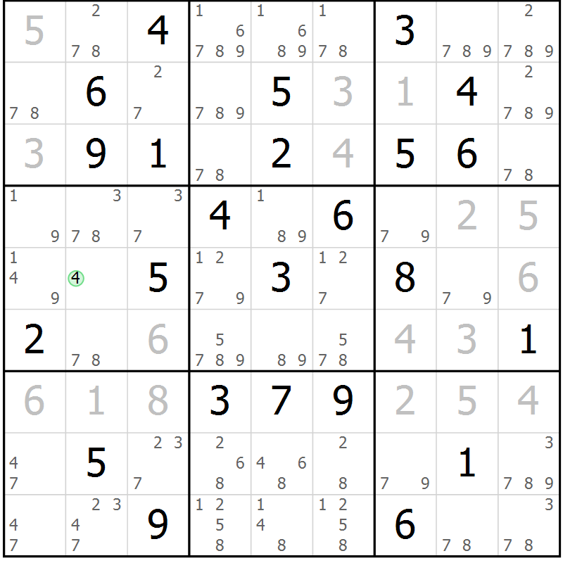 Position des candidats pour la solution de la Gr 76 page 79 du magazine de sudoku Maestro n° 103