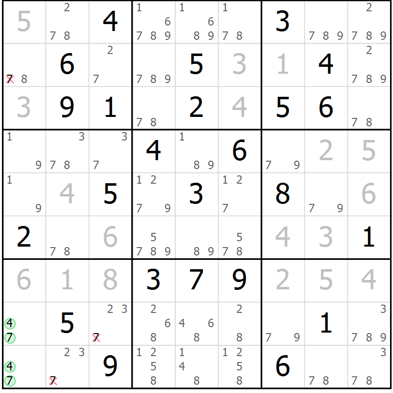 Position des candidats pour la solution de la Gr 76 page 79 du magazine de sudoku Maestro n° 103