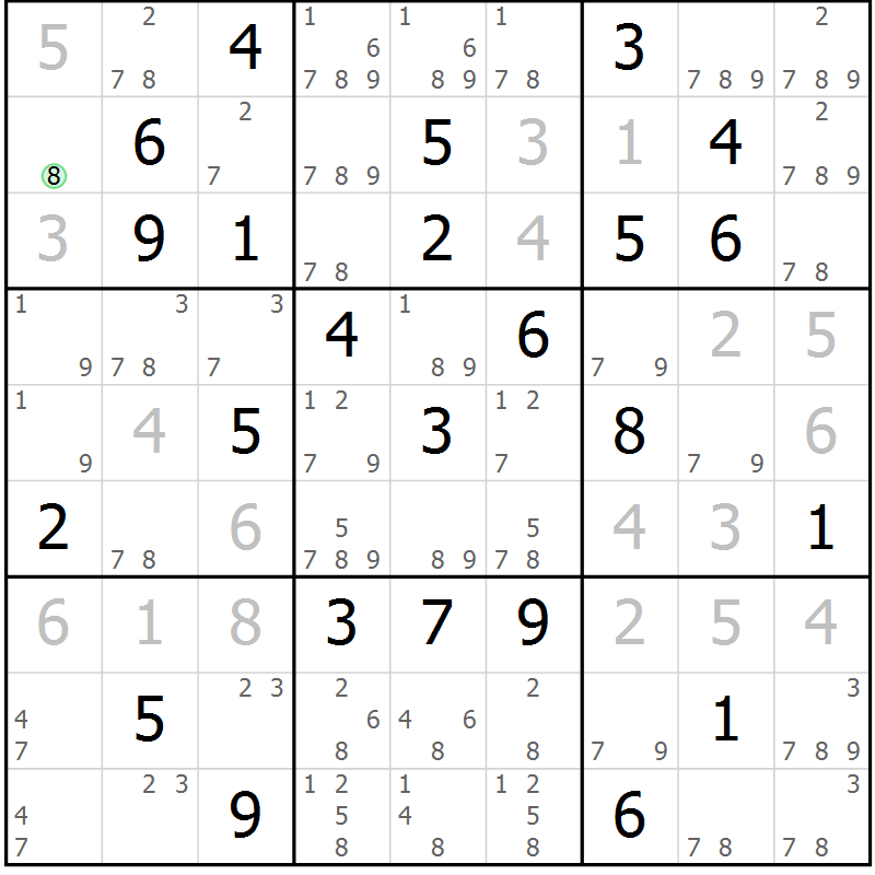 Position des candidats pour la solution de la Gr 76 page 79 du magazine de sudoku Maestro n° 103