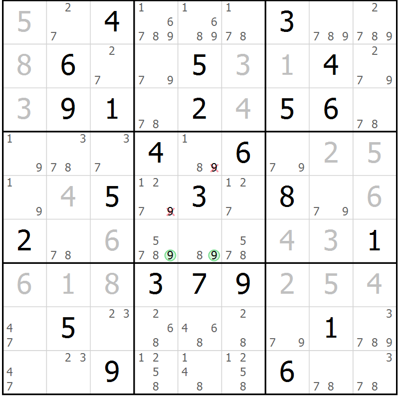 Position des candidats pour la solution de la Gr 76 page 79 du magazine de sudoku Maestro n° 103