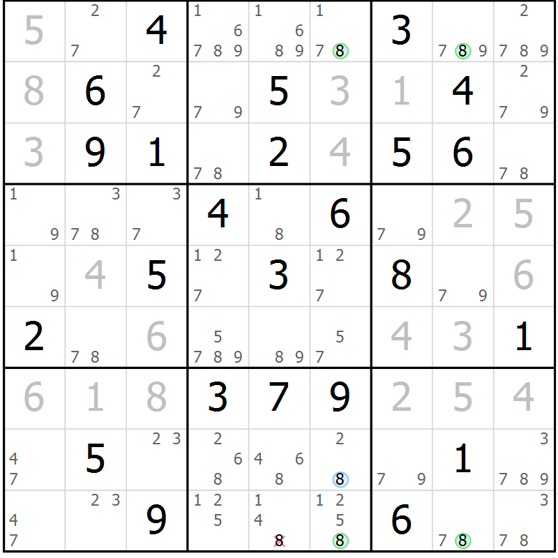 Position des candidats pour la solution de la Gr 76 page 79 du magazine de sudoku Maestro n° 103