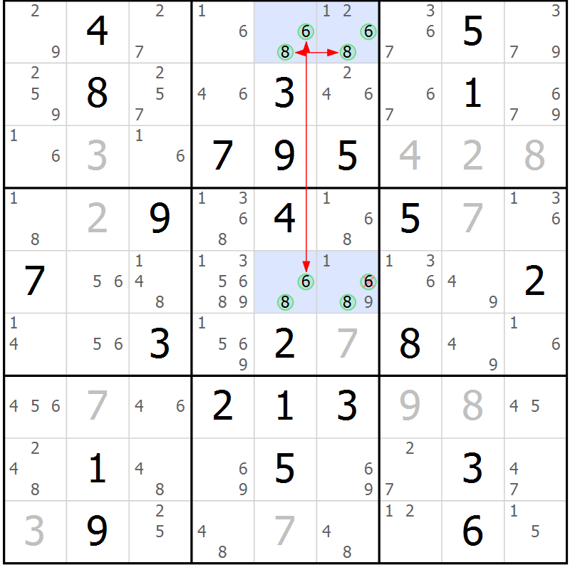 Position des candidats pour la solution de la Gr 77 page 80 du magazine de sudoku Maestro n° 103