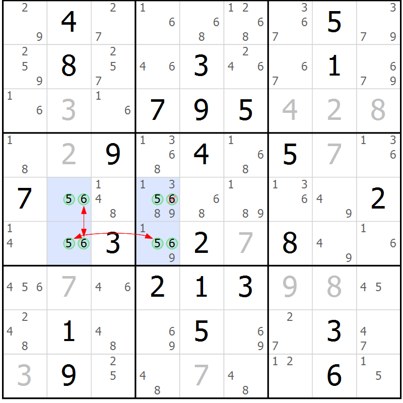Position des candidats pour la solution de la Gr 77 page 80 du magazine de sudoku Maestro n° 103