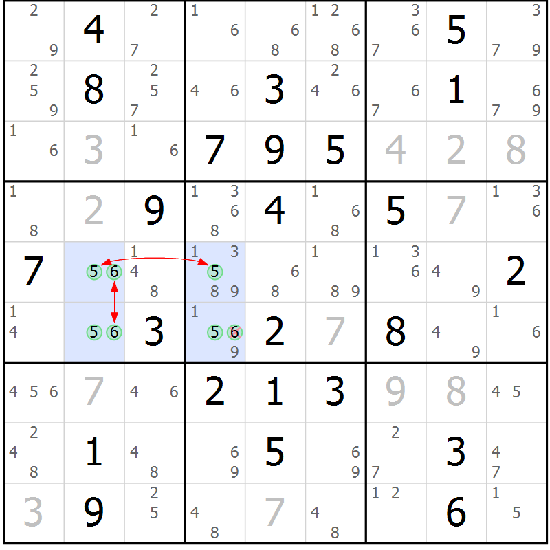 Position des candidats pour la solution de la Gr 77 page 80 du magazine de sudoku Maestro n° 103