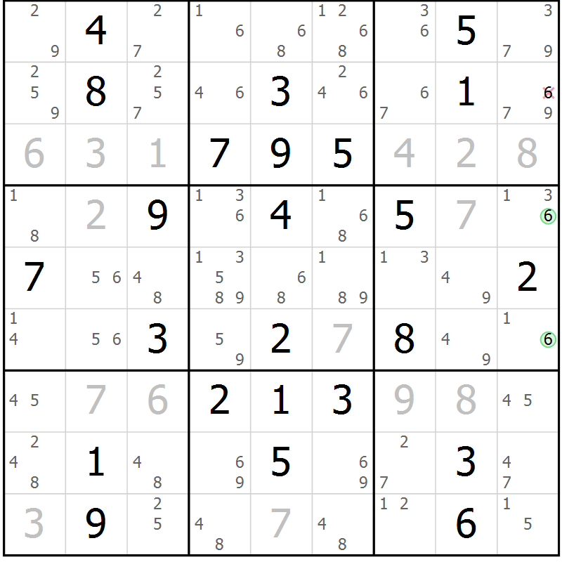 Position des candidats pour la solution de la Gr 77 page 80 du magazine de sudoku Maestro n° 103