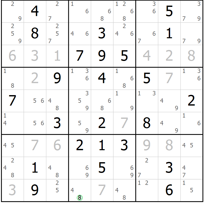 Position des candidats pour la solution de la Gr 77 page 80 du magazine de sudoku Maestro n° 103