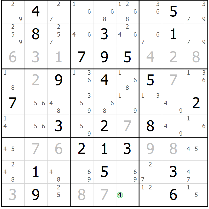 Position des candidats pour la solution de la Gr 77 page 80 du magazine de sudoku Maestro n° 103
