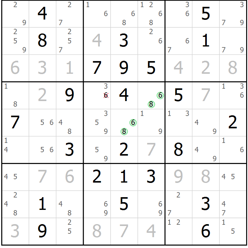 Position des candidats pour la solution de la Gr 77 page 80 du magazine de sudoku Maestro n° 103