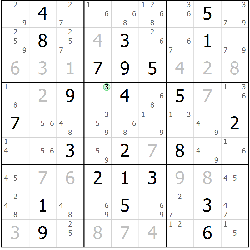 Position des candidats pour la solution de la Gr 77 page 80 du magazine de sudoku Maestro n° 103