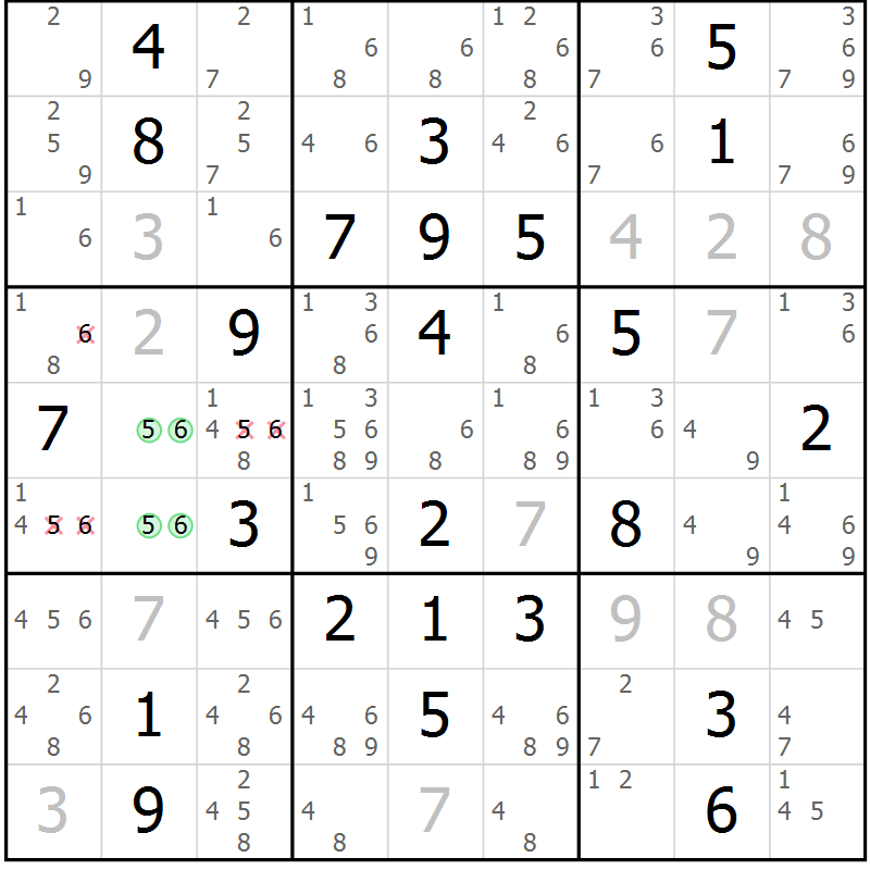 Position des candidats pour la solution de la Gr 77 page 80 du magazine de sudoku Maestro n° 103