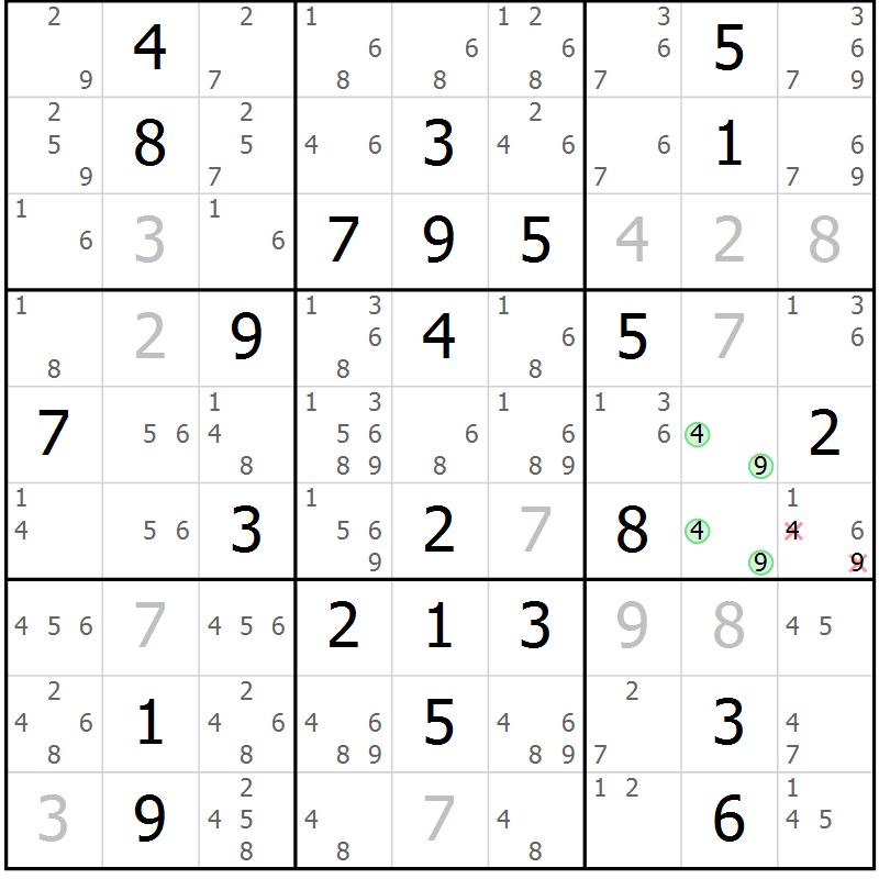 Position des candidats pour la solution de la Gr 77 page 80 du magazine de sudoku Maestro n° 103