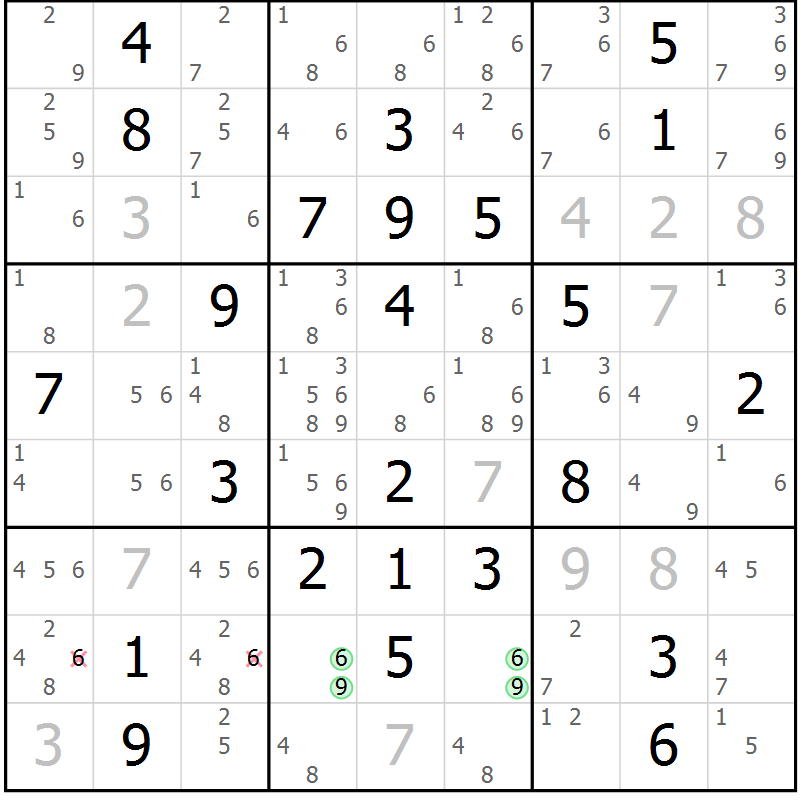Position des candidats pour la solution de la Gr 77 page 80 du magazine de sudoku Maestro n° 103