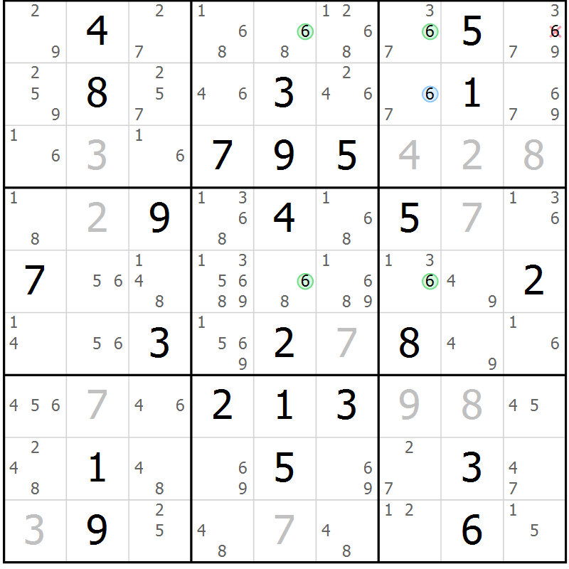 Position des candidats pour la solution de la Gr 77 page 80 du magazine de sudoku Maestro n° 103