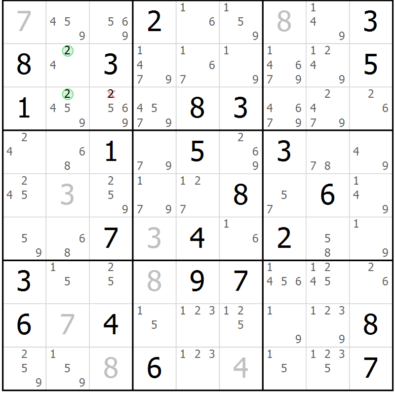 Position des candidats pour la solution de la Gr 78 page 81 du magazine de sudoku Maestro n° 103