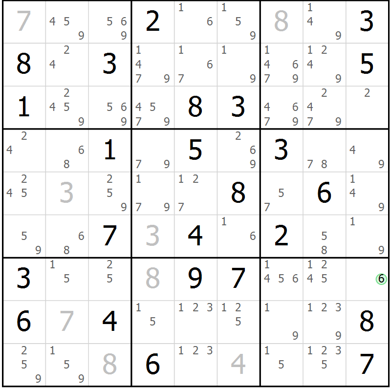 Position des candidats pour la solution de la Gr 78 page 81 du magazine de sudoku Maestro n° 103