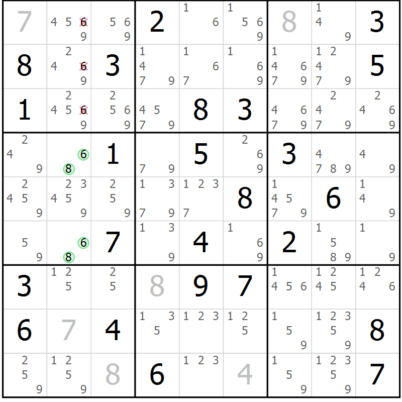 Position des candidats pour la solution de la Gr 78 page 81 du magazine de sudoku Maestro n° 103