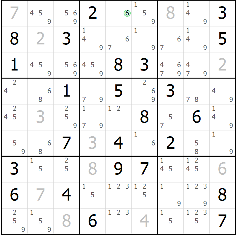 Position des candidats pour la solution de la Gr 78 page 81 du magazine de sudoku Maestro n° 103