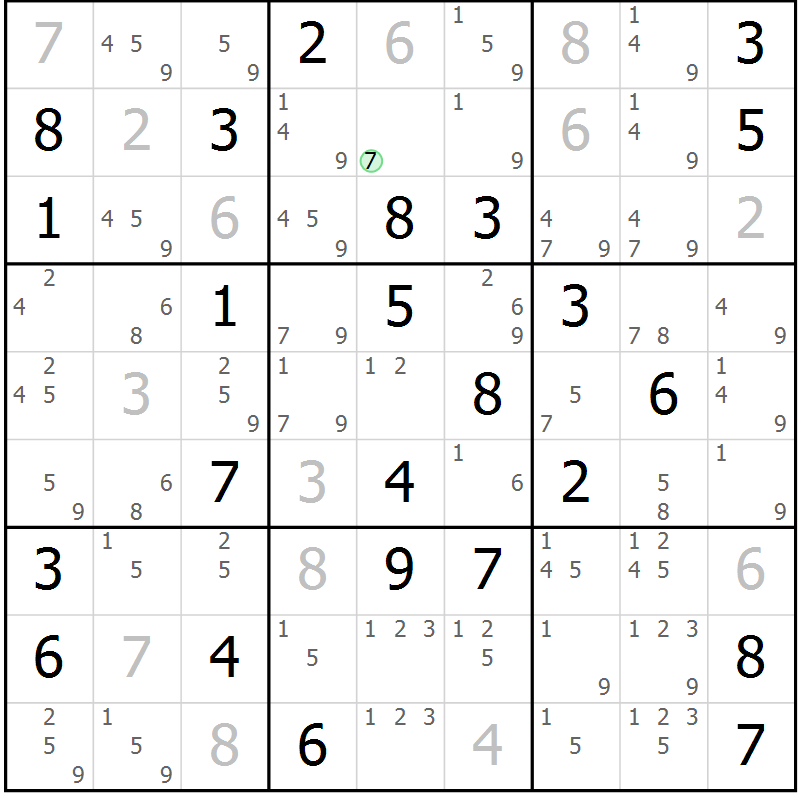 Position des candidats pour la solution de la Gr 78 page 81 du magazine de sudoku Maestro n° 103