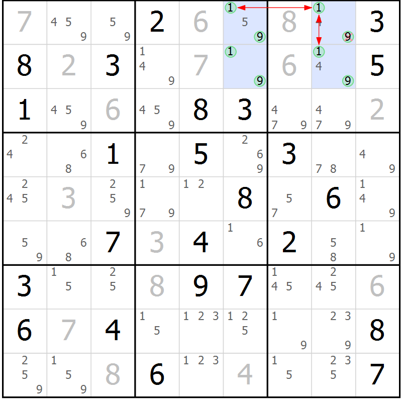 Position des candidats pour la solution de la Gr 78 page 81 du magazine de sudoku Maestro n° 103