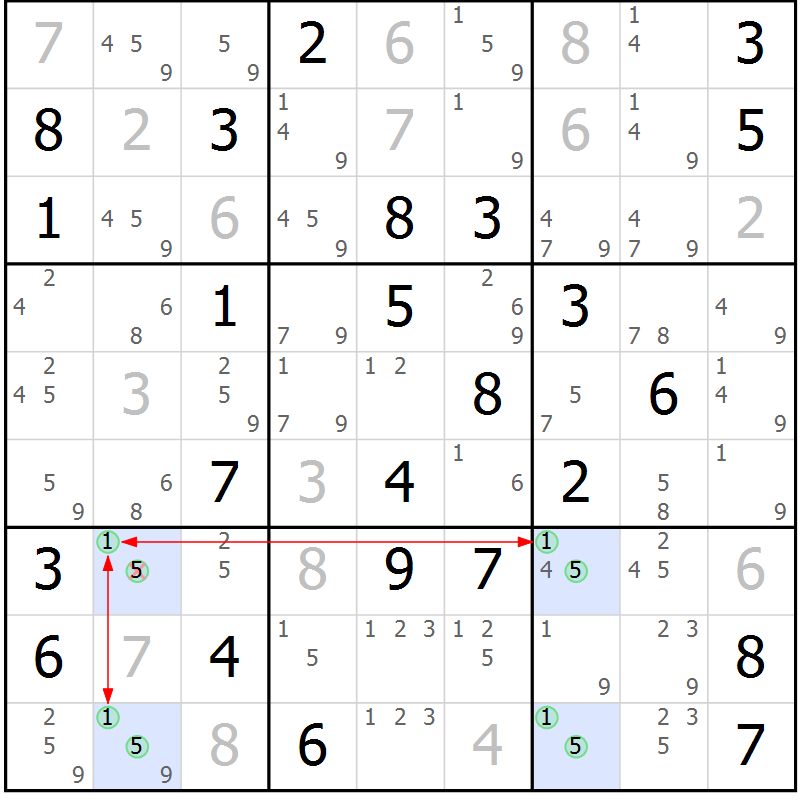 Position des candidats pour la solution de la Gr 78 page 81 du magazine de sudoku Maestro n° 103
