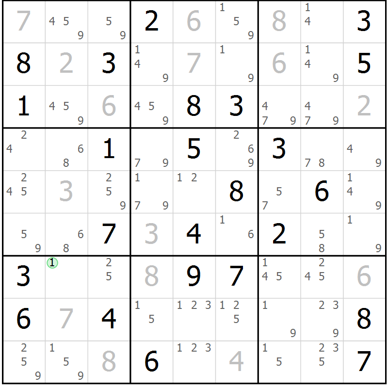 Position des candidats pour la solution de la Gr 78 page 81 du magazine de sudoku Maestro n° 103