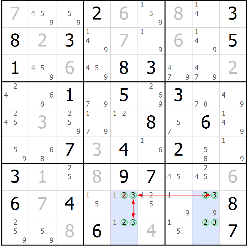 Position des candidats pour la solution de la Gr 78 page 81 du magazine de sudoku Maestro n° 103