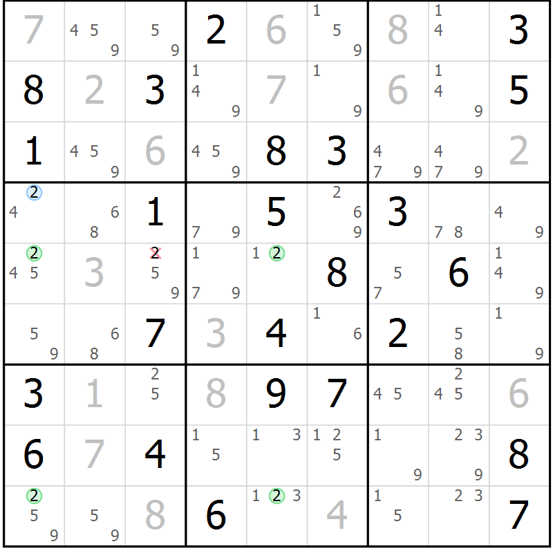 Position des candidats pour la solution de la Gr 78 page 81 du magazine de sudoku Maestro n° 103