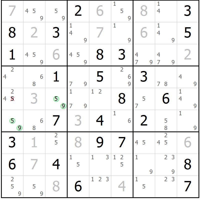 Position des candidats pour la solution de la Gr 78 page 81 du magazine de sudoku Maestro n° 103