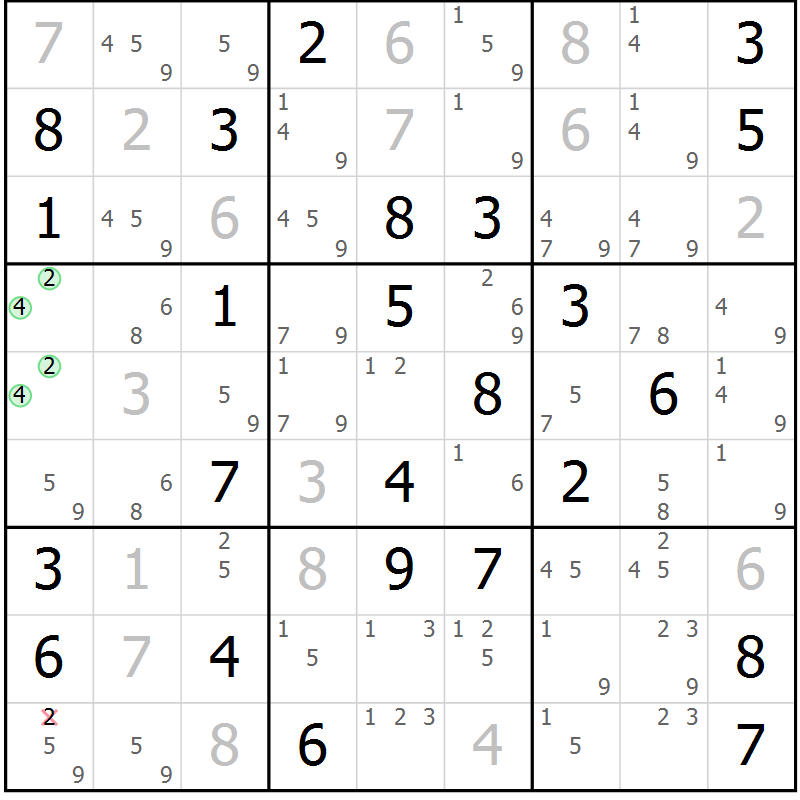 Position des candidats pour la solution de la Gr 78 page 81 du magazine de sudoku Maestro n° 103