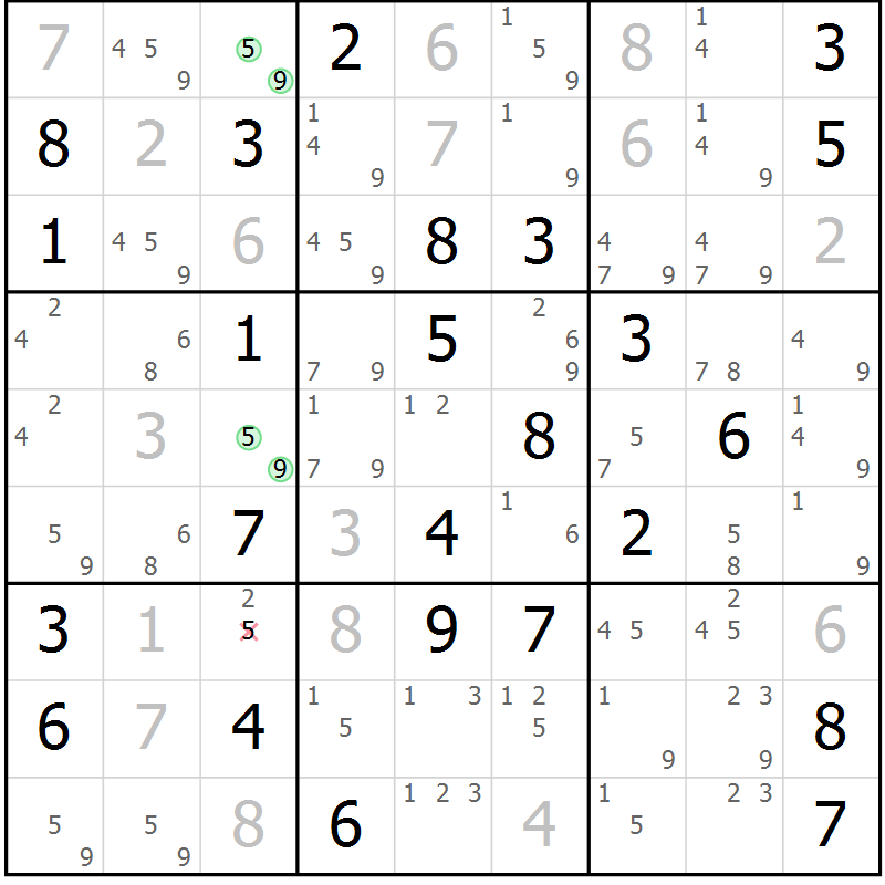 Position des candidats pour la solution de la Gr 78 page 81 du magazine de sudoku Maestro n° 103