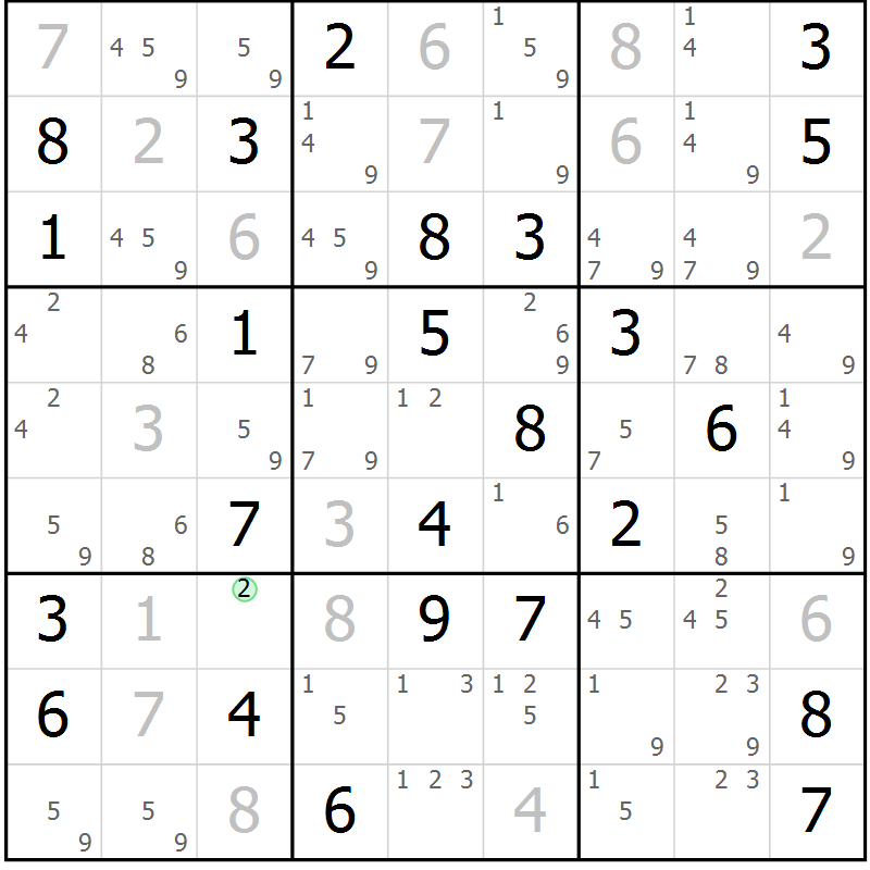Position des candidats pour la solution de la Gr 78 page 81 du magazine de sudoku Maestro n° 103