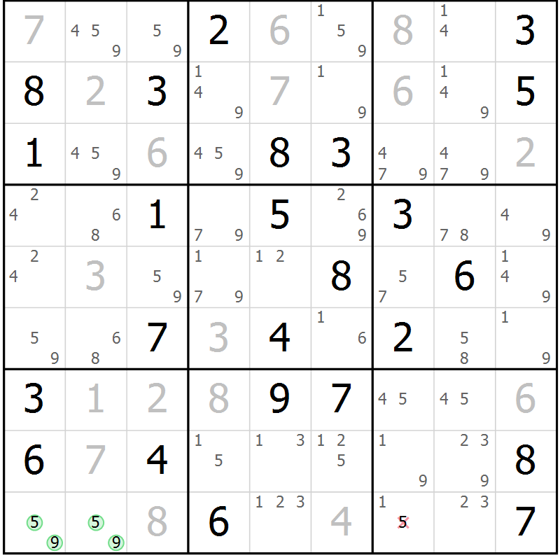 Position des candidats pour la solution de la Gr 78 page 81 du magazine de sudoku Maestro n° 103