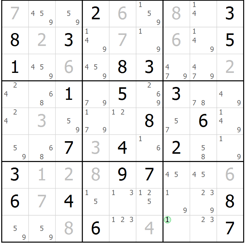 Position des candidats pour la solution de la Gr 78 page 81 du magazine de sudoku Maestro n° 103