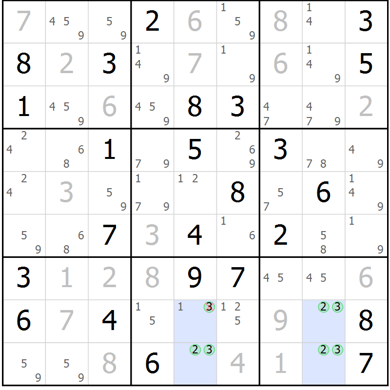Position des candidats pour la solution de la Gr 78 page 81 du magazine de sudoku Maestro n° 103