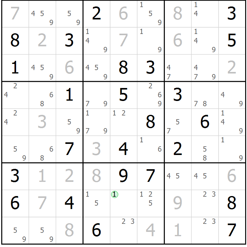 Position des candidats pour la solution de la Gr 78 page 81 du magazine de sudoku Maestro n° 103